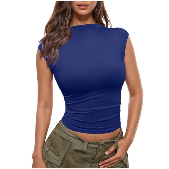 Summer Tops For Women Sevevn Womens Fashion Round Neck Sleeveless T-Shirts Tee Summer Solid Blouse