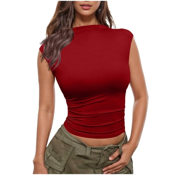 Summer Tops For Women Sevevn Womens Fashion Round Neck Sleeveless T-Shirts Tee Summer Solid Blouse