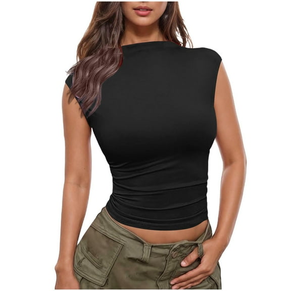 Summer Tops For Women Sevevn Womens Fashion Round Neck Sleeveless T-Shirts Tee Summer Solid Blouse