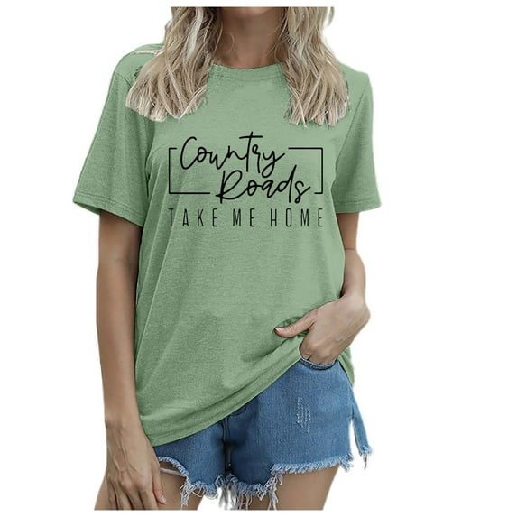 Summer Tops For Women T Shirts Loose Fit Casual Crew Neck With Short Sleeve And Letter Print Stylish Everyday Graphic Tees For Women Light Green XXXL