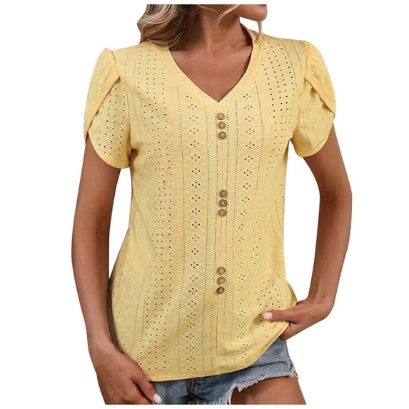 Summer Tops For Women Women's Fashion Casual Spring And Summer Short Sleeve V-Neck Blouses &