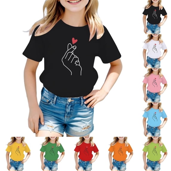 Summer Tops Graphic Tees for Girls T shirts Print Casual Cute Round Neck Short Sleeve T-Shirt for Kids White 7-8 Years