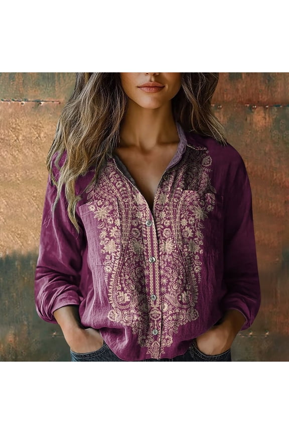 Summer Tops Gsakboxl Women's Retro Ruched Long Sleeve Cotton Button Down Shirt Loose Fashion Casual Blouse Soft Textured Daily Wear Top for All Seasons Shirts for Women