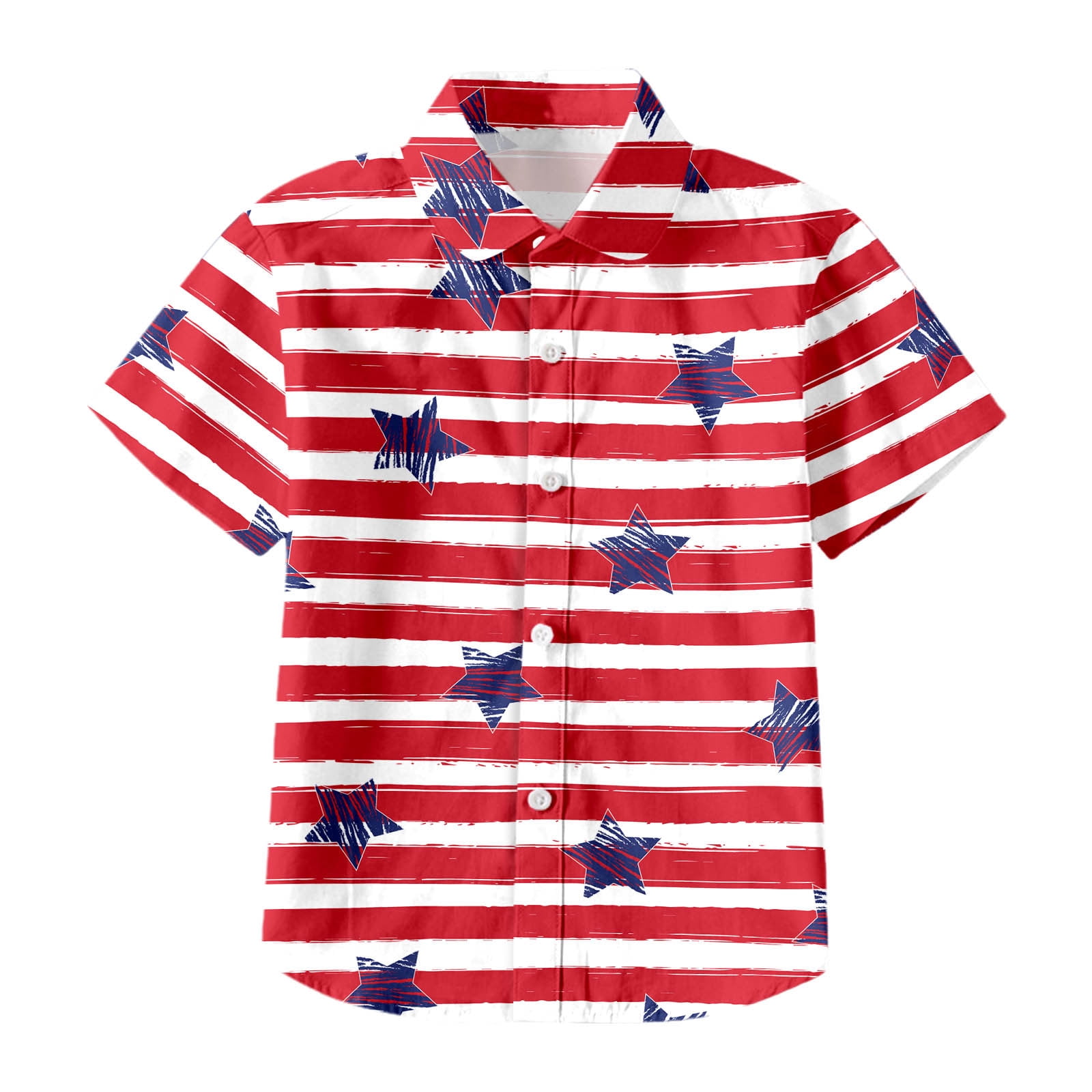 Summer Tops Independence Day Flag Prints Shirts for Kids Boys 4Th of July Short Sleeve Camp Collar Tops Baby Boy Summer Clothes Red 10 Years-11 Years