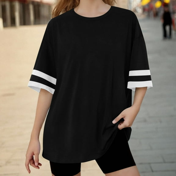 Summer Tops for Kids Boys Girls Casual Tops Short Sleeve Crew Neck Loose Fit Blouse Solid Color T-Shirt Breathable Shirts Comfy Going Out Top Black 12-13 Years