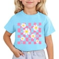 thumbnail image 1 of Summer Tops Kids Girls Summer Cute Flower Prints Short Sleeved Round Neck T Shirt Toddler Casual Breathable Tops Baby Boy Summer Clothes Sky Blue 6 Years-7 Years, 1 of 4