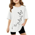 thumbnail image 1 of Summer Tops Kids Teen Girls Summer Breathable Soft Short Sleeve Round Neck Casual T Shirt with Butterfly Prints Girls T Shirts White 10 Years-11 Years, 1 of 4