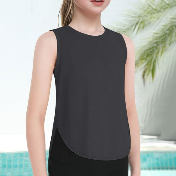Summer Tops Kids Toddler Girls Summer Solid Sleeveless Tank Top Breathable Lightweight Casual T Shirt Girls T Shirts Dark Gray 5 Years-6 Years