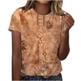 thumbnail image 1 of Summer Tops Loose Fit Graphic Print Shirts for Women Short Sleeve Crew Neck Tee Retro Floral Print Casual Tshirt (Large, Coffee), 1 of 4