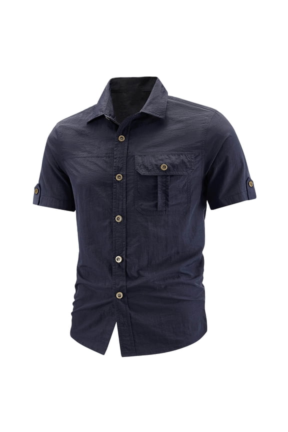 Summer Tops, Men's Western Plaid Pearl Snap Buttons Two Pocket Casual Short Sleeve Shirts