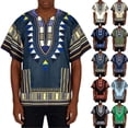 thumbnail image 1 of Summer Tops Men's & Women's Unisex Ethnic Print Short Sleeve T-Shirt Traditional Style Casual Top for Festival Travel and Cultural Events Men's Clothing White XL, 1 of 4