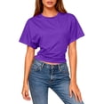 thumbnail image 1 of Summer Tops Plus Size Sawvnm Women Fashion Casual Solid Color Short-sleeved Round Neck Backless Hollow Front And Back Wearable T-shirt Short-sleeved Round Neck Shirt Tops for Women Purple S, 1 of 9