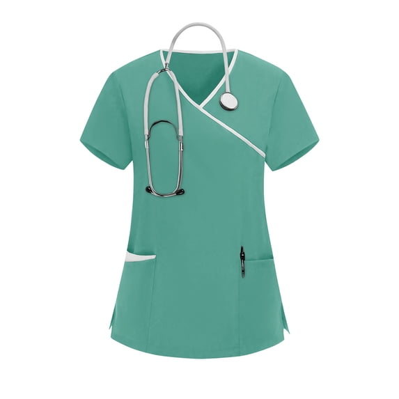 Summer Tops Plus Size Sawvnm Women's Nurses Tunic Uniform Clinic Carer V-Neck Protective Clothing Tops for Women Mint Green L