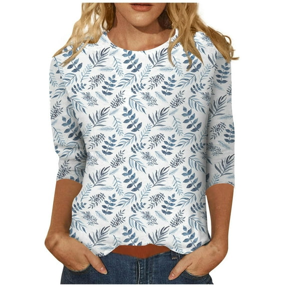 Summer Tops Pub Long Fall Shirts Women 3/4 Sleeve Paisley Crewneck T Shirts Women'S