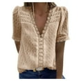thumbnail image 1 of Summer Tops Saving! Jerdar Women Plus Size Blouses Short Sleeve Shirts Casual Solid Short Sleeve V-Neck Lace Tops Beige L, 1 of 4