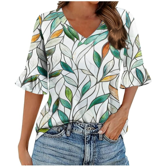 Womens Blouses Fall 2025 Tops Fall 2025 Workout 3/4 Sleeve Loose Fit Blouses Plus Size Dressy Casual