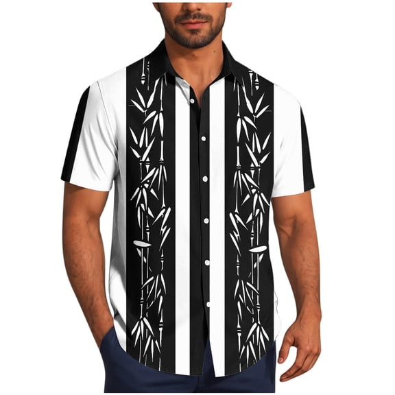 Summer Tops Shirts for Mens Plus Size Fashion Casual Short Sleeve Vintage Bowling Shirt Cuba Beach Summer Shirts Button Up Shirt