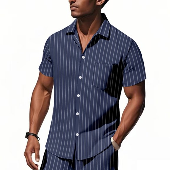 Summer Tops Shirts for Mens Plus Size Fashion Solid Color Summertime Casual Short Sleeve Button Flip Collar Pocket Shirt