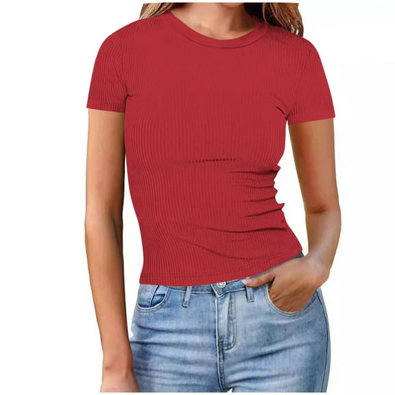 Summer Tops Short Sleeve Shirts, Casual Women Short Sleeve Sequins Loose Pullover Solid V-Neck Blouse Shirt Trendy T Shirts, Size S-2XL