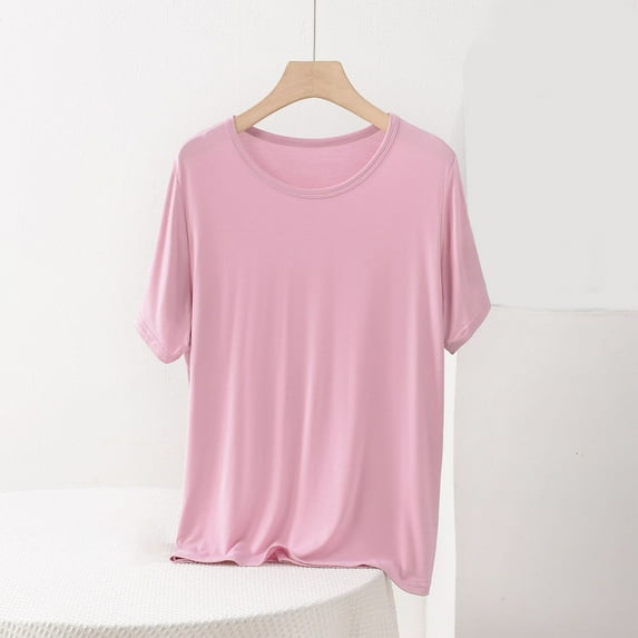 Summer Tops Short Sleeve Shirts, Casual Women's Fashion Oversize Casual Round Neck Solid Color Short Sleeve Round-Neck Blouse Trendy T Shirts, Size XL-5XL