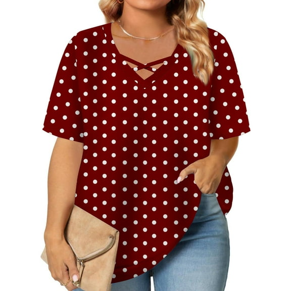 Summer Tops Short Sleeve Shirts, Casual Women's Fashion Summer Printed Plus Size Short Sleeve V-Neck Blouses Trendy T Shirts, Size XL-5XL