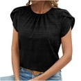 thumbnail image 1 of Summer Tops Solid Round Neck Sleeve Back Keyhole Blouse Temperament Short Sleeve Top Womens Blouses Summer Black XXL, 1 of 9
