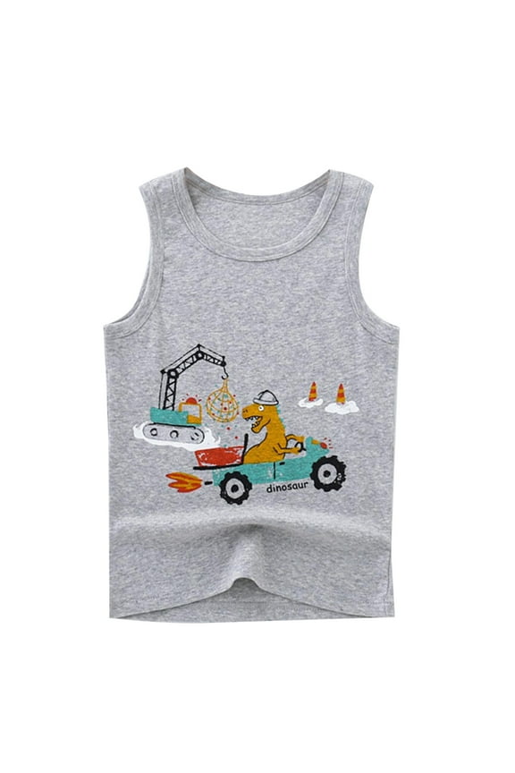 Summer Tops Summer Toddler Kids Boys Thin Sleeveless Outdoor Wear Baby Print Basic Shirt Vest Grey 18 Months-24 Months