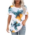 thumbnail image 1 of Summer Tops T-Shirts for Women Loose Casual Short Sleeve Tee Tops Dressy Casual Blouses Pleated Front Scoop Neck Tshirts Daily Office Work Shirt for Women, 1 of 5