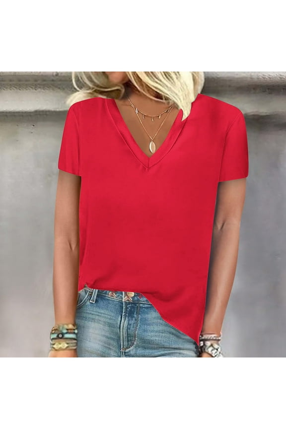 Summer Tops for Teens 2025 Trendy Cute Short Sleeve Tops for Women Trendy T Shirts for Women Trendy Loose Fit Solid Color Tshirts Tops New & Trending