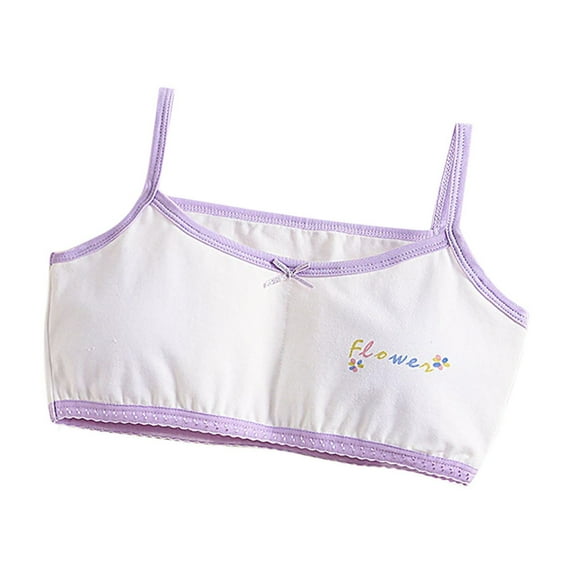 Summer Tops Teens Girls Training Bra Kids Cute Printed Sports Cotton Bras, Teen Bra Comfy, Girls Bra with Removable Pad Purple 12Y