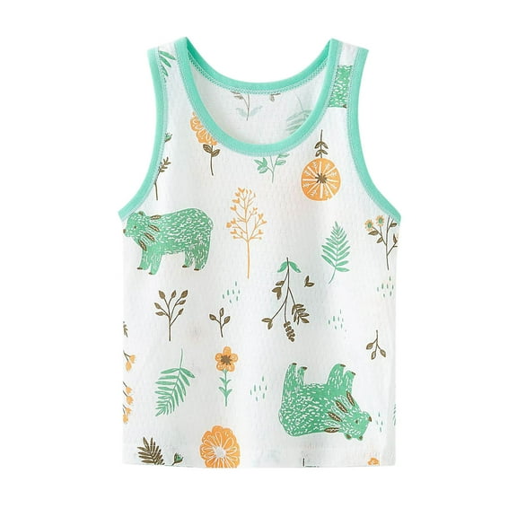 Summer Tops Toddler Kids Boys Girls Summer Cartoon Prints Sleeveless Tank Top Racerback Crop Vest Top Baby Boy Summer Clothes Light Green 18 Months-24 Months
