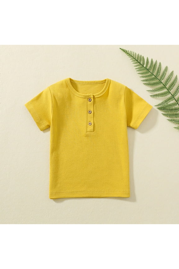Summer Tops Toddler Kids Boys Summer Solid Short Sleeve Casual T Shirt Lightweight Breathable Soft Top with Button Embellishment Boys T Shirts Gold 7 Years-8 Years
