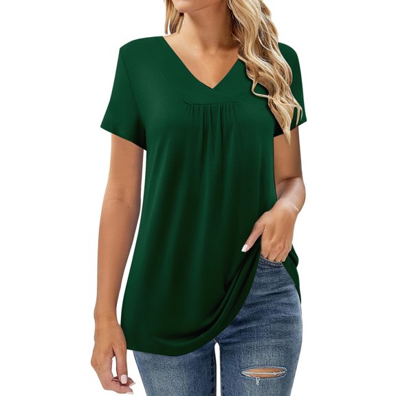 Summer Tops, Tops for Women Trendy, Trendy Women's Slim Fit V Neck Casual Top Short Sleeve Blouse Stylish Tee for Everyday Wear