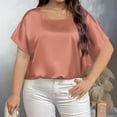 thumbnail image 1 of Summer Tops Trendy New Women's Plus Size Solid Color T-Shirt Home Casual Short Sleeved Round Neck Tops Style B-58 Orange 5XL, 1 of 6