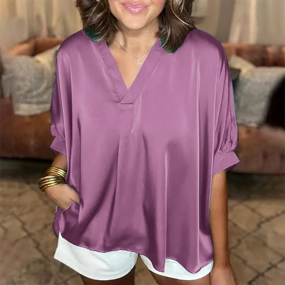 Summer Tops Trendy Teen Women's Short Sleeve T Shirts Graphic Womens T Shirts Vneck Womens Solid Color Tops Dressy Plus Size T Shirts My Reorder List