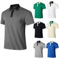 thumbnail image 1 of Summer Tops Tshirt for Men Fashion Color Block Breathable Short Sleeve Button Turndown Collar Blouse Shirt Dark Gray,S, 1 of 1