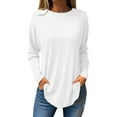 thumbnail image 1 of Summer Tops Viikei Spring Fall Tops for Womens 2025 Trendy O-Neck Long Sleeved Loose Fit Tunic Basic Tops for Ladies Womens Round Neck Solid Color Fall Blouses Fashion Smocked Long Sleeve Shirts Tops, 1 of 5