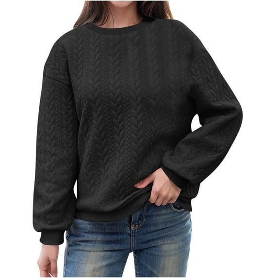 Summer Tops Viikei Womens Blouse Clearance,Pullover for Women Clearance Hoodies,Womens Oversized Round Neck Fall Winter Quilted Long Sleeve Drawstring Pocketed Sweatshirts Pullover Tops Black S