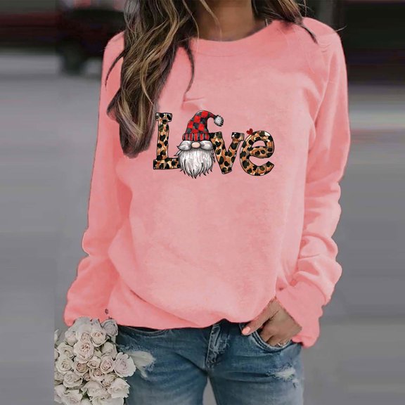 Summer Tops Viikei Womens Sweatshirts Plus Size,Long Sleeve Shirts for Women Fall Womens Tops,Ladies' Casual Valentine's Day Printed Long Sleeved Round Neck Top/shirt Pink S