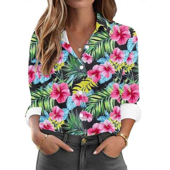 Summer Tops Viikei Womens Tops Clearance under $5 Fall Fashion,Women's Solid Color Casual Everyday-breasted Long-sleeved Shirt Tops Multicolor M