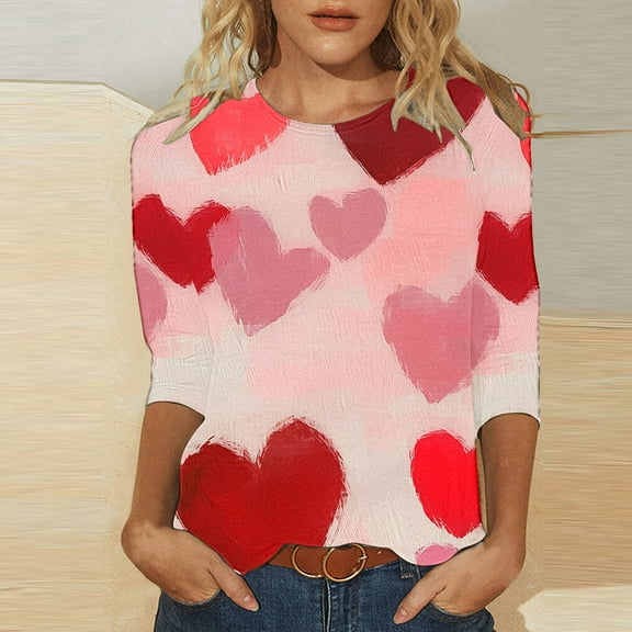 Summer Tops Viikei Womens Tops Long Sleeve Sweatshirts,Plus Size Womens Clothes,Women's Fashion Tees Casual Crewneck 3/4 Sleeve Loose T Shirt Ladies Tops Blouses Shirts Multicolor L