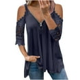 thumbnail image 1 of Summer Tops for Women Mgmyaa Women Blouses Tops Plus Size V-Neck 1/2 Sleeve Tops Lace Half Sleeve Zipper Hollow Out Blouse Tops Fashion Solid Color Fit Casual Tees, Shirts, 1 of 7