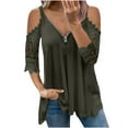 thumbnail image 1 of Summer Tops for Women 2024 Clearance! Mgmyaa Women Blouses Tops Plus Size V-Neck 1/2 Sleeve Tops Lace Half Sleeve Zipper Hollow Out Blouse Tops Fashion Solid Color Fit Casual Tees, Shirts, 1 of 7
