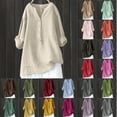 thumbnail image 1 of Mgmyaa Women's Long Sleeve Button Down Shirts, V Neck Roll Up Sleeve Plus Size Tops, Summer Casual Cotton Linen Blouses Shirts, Loose Fit Pocket Blouse, 1 of 7