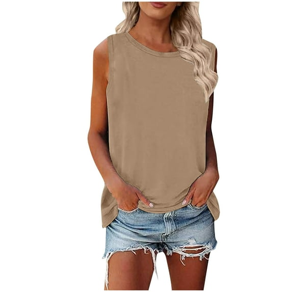 Summer Tops for Women Mgmyaa Women Tank Tops Plus Size Crew Neck Sleeveless Tops Loose Tank Top Fashion Solid Color Fit Casual Tees, Shirts