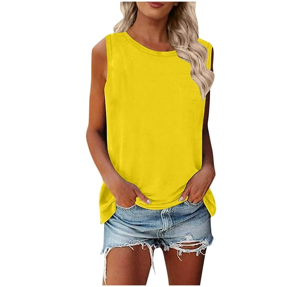 Summer Tops for Women Mgmyaa Women Tank Tops Plus Size Crew Neck Sleeveless Tops Loose Tank Top Fashion Solid Color Fit Casual Tees, Shirts