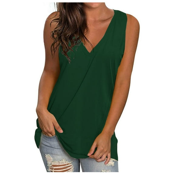 Summer Tops for Women 2024 Clearance! Mgmyaa Women Tank Tops Plus Size V-Neck Sleeveless Tops Loose Vest Blouses Fashion Solid Color Fit Casual Tees, Shirts