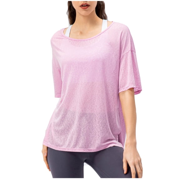Summer Tops for Women 2024 Clearance! Mgmyaa Women Tops Plus Size Crew Neck Short Sleeve Tops Exercises Running Yoga Sports T-Shirt Fashion Solid Color Fit Casual Tees