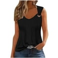 thumbnail image 1 of Summer Tops for Women 2024 Elegant Sleeveless Loose Dressy Tshirt Blouses Solid Color Going Out Basic Tunic Tanks Top Blouse Soft Breathable Eyelet V Neck Tee Vest T-Shirts, 1 of 6