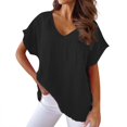 thumbnail image 1 of Summer Tops For Women 2025, Casual Cotton Linen Short Sleeved V Neck Solid T-Shirt Basic Top Ribbed Long Sleeve Valentines Shirts Tie Front Tops Tank Ladies Tops Tunic (M, Black) ZMTing, 1 of 4